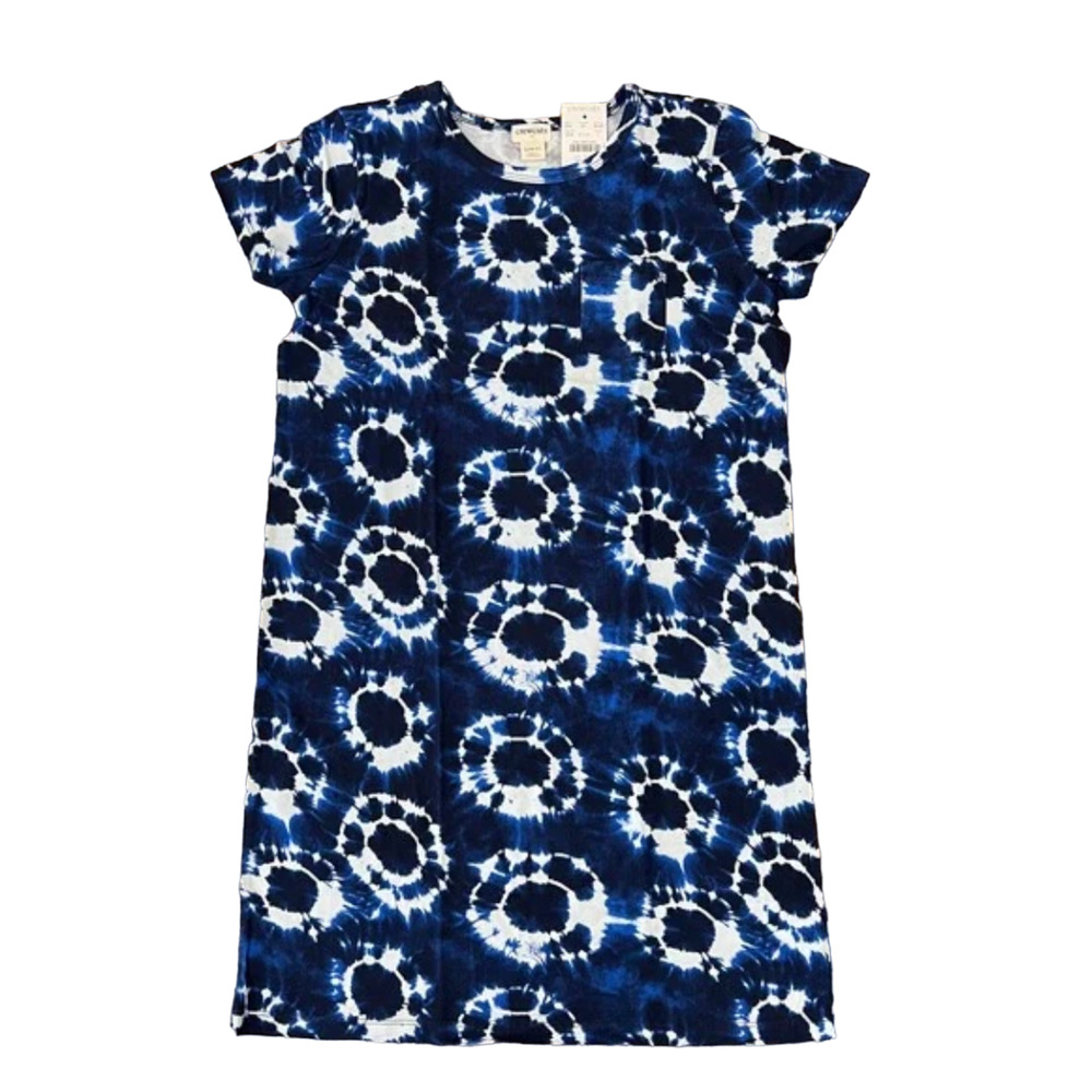 NWT J. Crew Girls' Navy & White Tie-Dye T-Shirt Dress